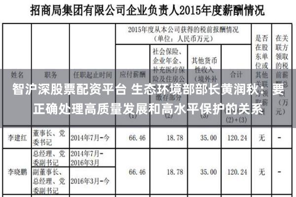 智沪深股票配资平台 生态环境部部长黄润秋：要正确处理高质量发展和高水平保护的关系