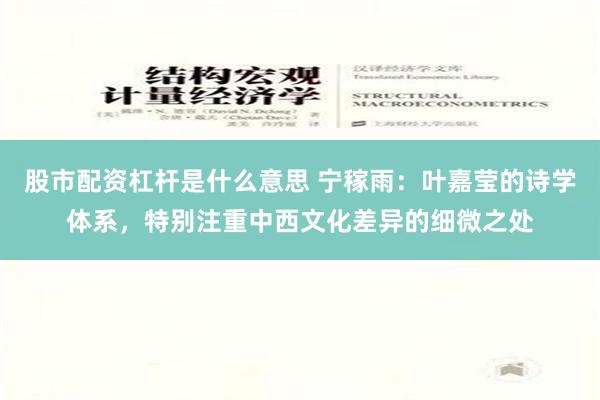 股市配资杠杆是什么意思 宁稼雨：叶嘉莹的诗学体系，特别注重中西文化差异的细微之处